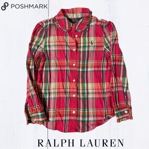 Plaid button down long sleeve shirt for girl